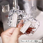 ウォールフック 2個セット 粘着フック 収納用品 壁掛けフック キッチン 浴室 洗面所 キラキラ 高級感 簡単 便利 シンプル おしゃれ かわいい 可愛い 透明 シルバーカラー