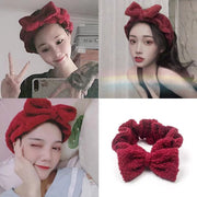 ヘアバンド 洗顔用 レディース 女性 リボン ヘッドバンド 幅広 ワイド モコモコ 無地 単色 シンプル おしゃれ かわいい お風呂 洗顔