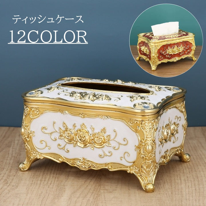 ティッシュケース 箱ティッシュ ボックスティッシュ スモール フラワー お花 ゴージャス アンティーク レトロ 高級感 おしゃれ かわいい きれいめ 足つき インテリア