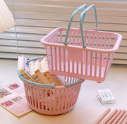 小物入れ 小物収納 かご バスケット 持ち手付き 卓上収納 机上 買い物かご型 文房具入れ ラウンド型 丸型 スクエア 四角 インテリア雑貨 整理整頓 スッキリ 可愛い