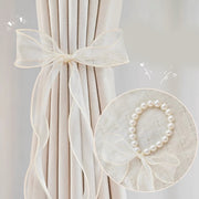 カーテンタッセル 2個セット リボン パール調 フェイクパール カーテン タッセル カーテンアクセサリー インテリア雑貨 蝶結び カーテン留め カーテン束ね 可愛い お洒落