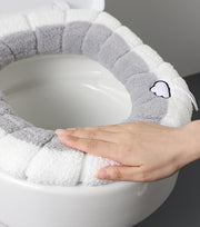 便座カバー 便座シート 便座マット O型 取っ手付き 伸縮性あり シンプル もこもこ ふわふわ あったか トイレ 便座 カバー シート 冬 グレー 青 ピンク 緑