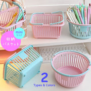 収納バスケット 単品 小物入れ カゴ 小さめ 卓上 ミニバスケット プラ籠 四角 丸型 ハンドル 持ち手 整理整頓 ホームオフィス デスクまわり キッチン バスルーム ピンク ブルー