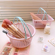 収納バスケット 単品 小物入れ カゴ 小さめ 卓上 ミニバスケット プラ籠 四角 丸型 ハンドル 持ち手 整理整頓 ホームオフィス デスクまわり キッチン バスルーム ピンク ブルー