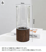 フラワーベース 花瓶 花びん 花器 ガラス 木製 透明 クリア インテリア おしゃれ かわいい 大きめ 卓上 装飾 リビング 玄関