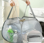 ランドリーバスケット 洗濯カゴ 洗濯かご 90L メッシュ 折りたたみ 折り畳み式 コンパクト シンプル 省スペース 大容量 脱衣所 ポケット 四角 スクエア