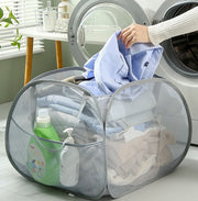 ランドリーバスケット 洗濯カゴ 洗濯かご 90L メッシュ 折りたたみ 折り畳み式 コンパクト シンプル 省スペース 大容量 脱衣所 ポケット 四角 スクエア