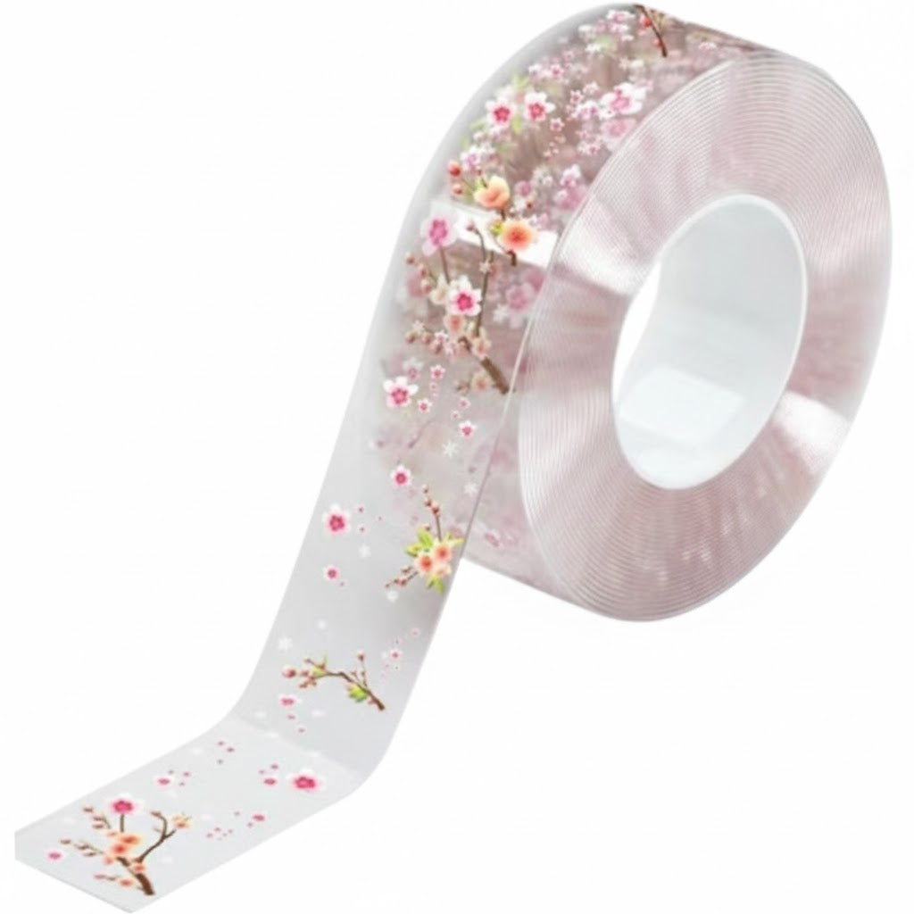 粘着テープ 隙間テープ 防水テープ 補修テープ 3m 透明 クリア 桃の花風 花柄 フラワー柄 おしゃれ かわいい 可愛い キッチン 台所 流し台 ガスコンロ ガスレンジ トイレ 隙間 すき間 防水
