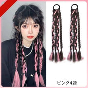 エクステ ヘアゴム付き 1ペア計2本 ヘアゴム付き 編み込みエクステ メッシュ エクステンション レディース つけ毛 ポイントウィッグ 三つ編み 3連 4連 ヘアアレンジ ポニーテール ヘアアクセ