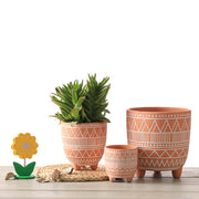 植木鉢 鉢植え プランター フラワーポット 陶器 16cm 園芸用品 排水穴 底穴 通気性 赤い陶 陶土 ガーデニング 多肉植物 インテリア 素焼き調 レトロな植木鉢 幾何学模様 レトロ調 おしゃれ かわいい