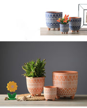 植木鉢 鉢植え プランター フラワーポット 陶器 16cm 園芸用品 排水穴 底穴 通気性 赤い陶 陶土 ガーデニング 多肉植物 インテリア 素焼き調 レトロな植木鉢 幾何学模様 レトロ調 おしゃれ かわいい