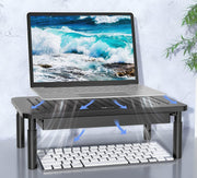 デスクトップPCラック デスク上ラック PCモニター台 パソコン台 キーボード収納 引き出し付き スマホスタンド タブレット 小物入れ ディスプレイラック パソコングッズ 机上台 机上ラック 高さ調節可能 熱放出 通気性 シンプル お洒落 インテリア雑貨 ブラック 黒