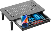 デスクトップPCラック デスク上ラック PCモニター台 パソコン台 キーボード収納 引き出し付き スマホスタンド タブレット 小物入れ ディスプレイラック パソコングッズ 机上台 机上ラック 高さ調節可能 熱放出 通気性 シンプル お洒落 インテリア雑貨 ブラック 黒