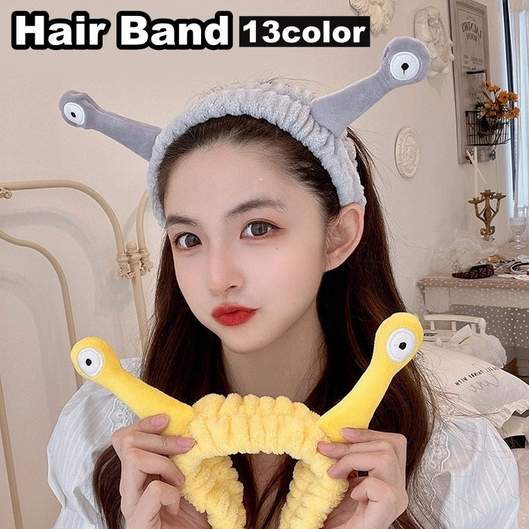 ヘアバンド ヘッドバンド 洗面用 洗顔用 レディース 女性 タオル地 目付き 髪留め フェイスケア メイク お風呂 カタツムリ 蝸牛 触覚 かわいい キュート