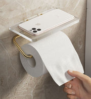 トイレットペーパーホルダー シングル クリア 透明 飾り棚 高見え ネジ固定 ペーパーホルダー スマホ置き トイレットペーパー かわいい おしゃれ 高級感 便利 上品 ゴールドカラー シルバーカラー