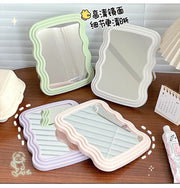 卓上ミラー 卓上鏡 スタンドミラー 壁掛けミラー 2way 化粧鏡 ウェーブ 卓上 壁掛け 壁面 メイクアップ 身だしなみ かわいい キュート おしゃれ