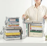 収納ケース 同色3個セット 収納バッグ 本 書籍 教科書 雑誌 ぬいぐるみ クリア 透明 整理 整頓 収納グッズ ファスナー開閉 持ち手付き 折りたたみ 防塵
