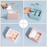 小物入れ 収納ボックス 蓋付き クリア蓋 コスメボックス コスメケース コットンケース プラスチック製 仕切り シンプル 無地 可愛い かわいい コンパクト 化粧品 コットン 綿棒 ヘアゴム アクセサリー 便利