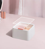 小物入れ 収納ボックス 蓋付き クリア蓋 コスメボックス コスメケース コットンケース プラスチック製 仕切り シンプル 無地 可愛い かわいい コンパクト 化粧品 コットン 綿棒 ヘアゴム アクセサリー 便利