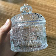 小物入れ ガラスポット ガラス容器 アクセサリーケース 蓋付き フタ付き コットン収納 クリア 透明 王冠 おしゃれ インテリア