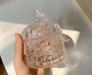小物入れ ガラスポット ガラス容器 アクセサリーケース 蓋付き フタ付き コットン収納 クリア 透明 王冠 おしゃれ インテリア