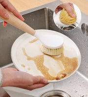 キッチンブラシ スポンジ 食器洗いブラシ 柄付き キッチン用品 台所 水回り シンク 持ち手付き ハンドル 穴付き 鍋 お皿 フライパン 洗う 木 ナチュラル おしゃれ