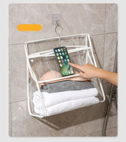 収納バッグ バスルーム バスグッズ 収納用品 壁掛け 吊り下げ 防水 スマホ入れ タオル入れ クリア 透明 無地 ブラック ホワイト シンプル 便利 中身が見える
