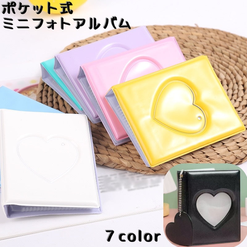 ミニフォトアルバム ポケット式アルバム フォトブック チャーム付き 写真整理 チェキ フォトカード 収納 小窓 ハート