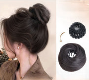 お団子ウィッグ ポイントウィッグ ヘアクリップ バンスクリップ 部分かつら つけ毛 エクステ お団子ヘア ストレート ヘアアクセサリー ファッション小物 ヘアアレンジ 簡単 おしゃれ シンプル 黒 茶