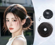 お団子ウィッグ ポイントウィッグ ヘアクリップ バンスクリップ 部分かつら つけ毛 エクステ お団子ヘア ストレート ヘアアクセサリー ファッション小物 ヘアアレンジ 簡単 おしゃれ シンプル 黒 茶