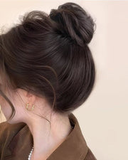 お団子ウィッグ ポイントウィッグ ヘアクリップ バンスクリップ 部分かつら つけ毛 エクステ お団子ヘア ストレート ヘアアクセサリー ファッション小物 ヘアアレンジ 簡単 おしゃれ シンプル 黒 茶