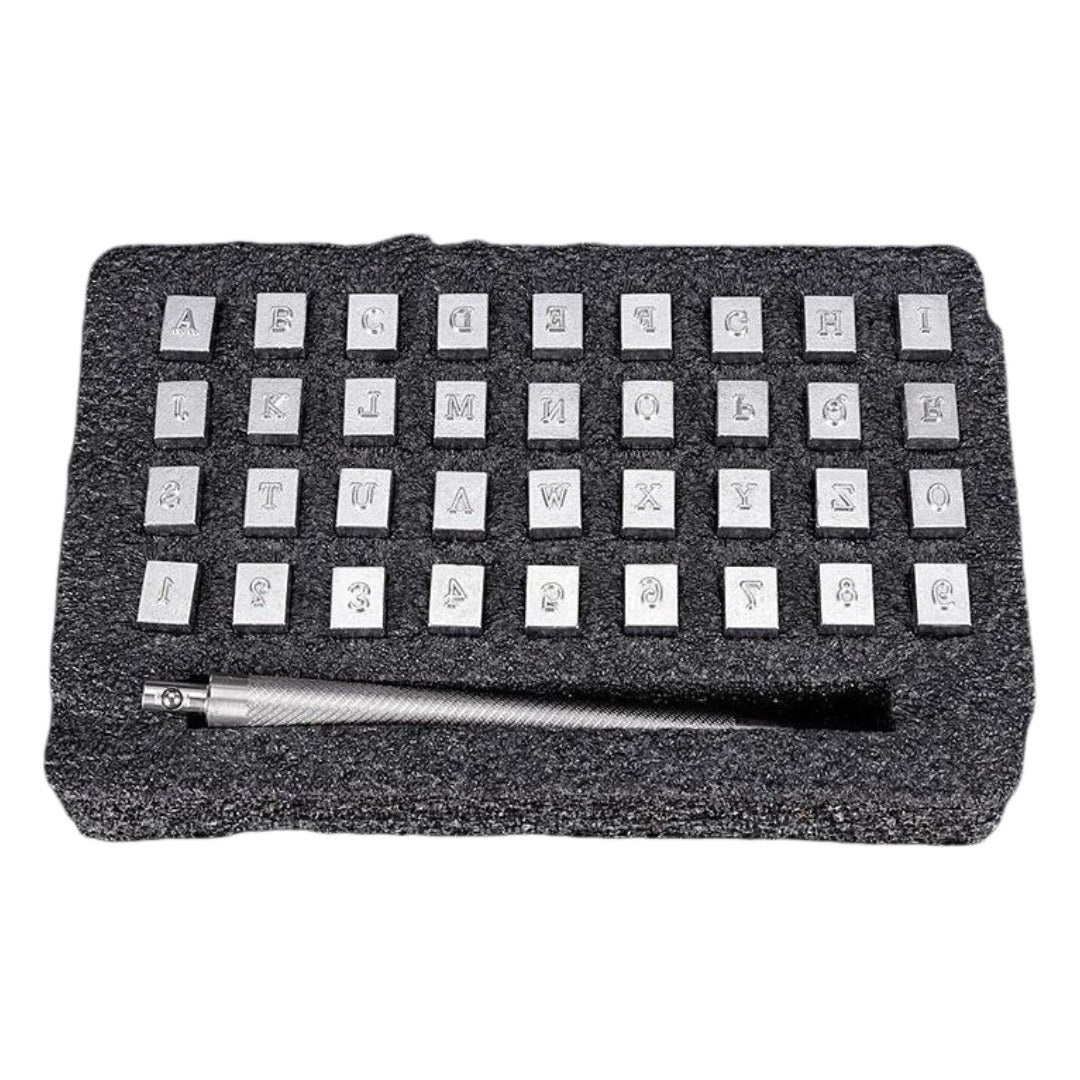刻印ツールセット 36字 レザークラフト ポンチ 打ち棒 文字 刻印 アルファベット 数字 名入れ 3.5mm 6.5mm 革製品 道具 ツール 工具 DIY ハンドメイド おしゃれ かわいい