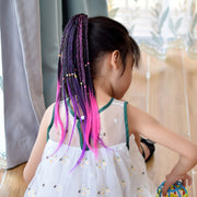 部分エクステ エクステ付きヘアゴム エクステ付き髪ゴム キッズ 女の子 ヘアアクセサリー ファッション雑貨 三つ編み 4連 グラデーション ツートンカラー バイカラー ブルー ピンク レッド 可愛い キュート 華やか カジュアル おしゃれ
