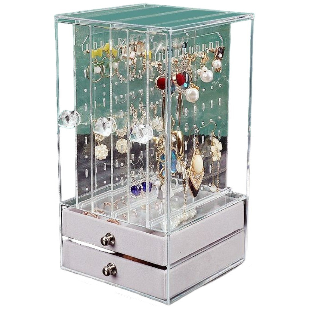アクセサリーケース アクセサリーボックス 引き出し アクセサリースタンド ピアススタンド 取っ手付き クリア 透明 見せる収納 ジュエリーボックス 大容量 ほこり対策 アクセサリー収納 ピアス収納 イヤリング収納 ネックレス収納
