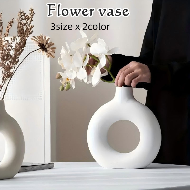 花瓶 花器 フラワーベース フラワーポット 一輪挿し 円形 リング プラスチック製 卓上 観葉植物 屋内 部屋 和室 和風 装飾 インテリア 単色 モノトーン シンプル 無地 おしゃれ ホワイト ブラック