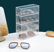 メガネケース 眼鏡ケース 小物入れ 引き出し 4本収納 プラスチック製 シンプル メガネ サングラス ペン 文房具 文具 メイク道具 小物 収納 保管 ケース ボックス 透明 クリア