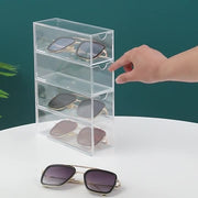 メガネケース 眼鏡ケース 小物入れ 引き出し 4本収納 プラスチック製 シンプル メガネ サングラス ペン 文房具 文具 メイク道具 小物 収納 保管 ケース ボックス 透明 クリア