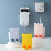 ウォールポケット リモコンラック スマホホルダー 充電口付き 壁掛け収納 穴あけ不要 粘着式 取り付け簡単 フック付き 小物入れ スマホ入れ クマ 可愛い 整理整頓 スッキリ