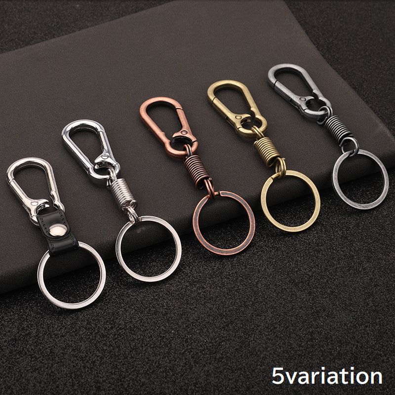 キーホルダー キーリング キーチャーム 男女兼用 メンズ レディース カラビナ付き バネ スプリング フェイクレザー レザー調 鍵 カギ 紛失防止 シンプル ユニーク 紳士 婦人