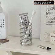 歯ブラシホルダー ペン立て メイクブラシスタンド 小物入れ ステンレス 金属製 机上 卓上 スパイラル 文房具 コスメ 化粧品