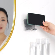 スマホスタンド 同色2個セット 壁面 スマホホルダー スマホアクセサリー スマートフォンスタンド 壁掛け 貼り付け 粘着テープ コンセント 石鹸 多目的 多用途 無地 単色 クリアカラー シンプル キッチン お風呂 バスルーム 寝室 洗面所 半透明 ブラック ブラウン