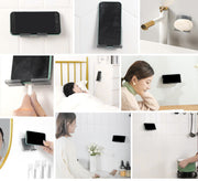 スマホスタンド 同色2個セット 壁面 スマホホルダー スマホアクセサリー スマートフォンスタンド 壁掛け 貼り付け 粘着テープ コンセント 石鹸 多目的 多用途 無地 単色 クリアカラー シンプル キッチン お風呂 バスルーム 寝室 洗面所 半透明 ブラック ブラウン