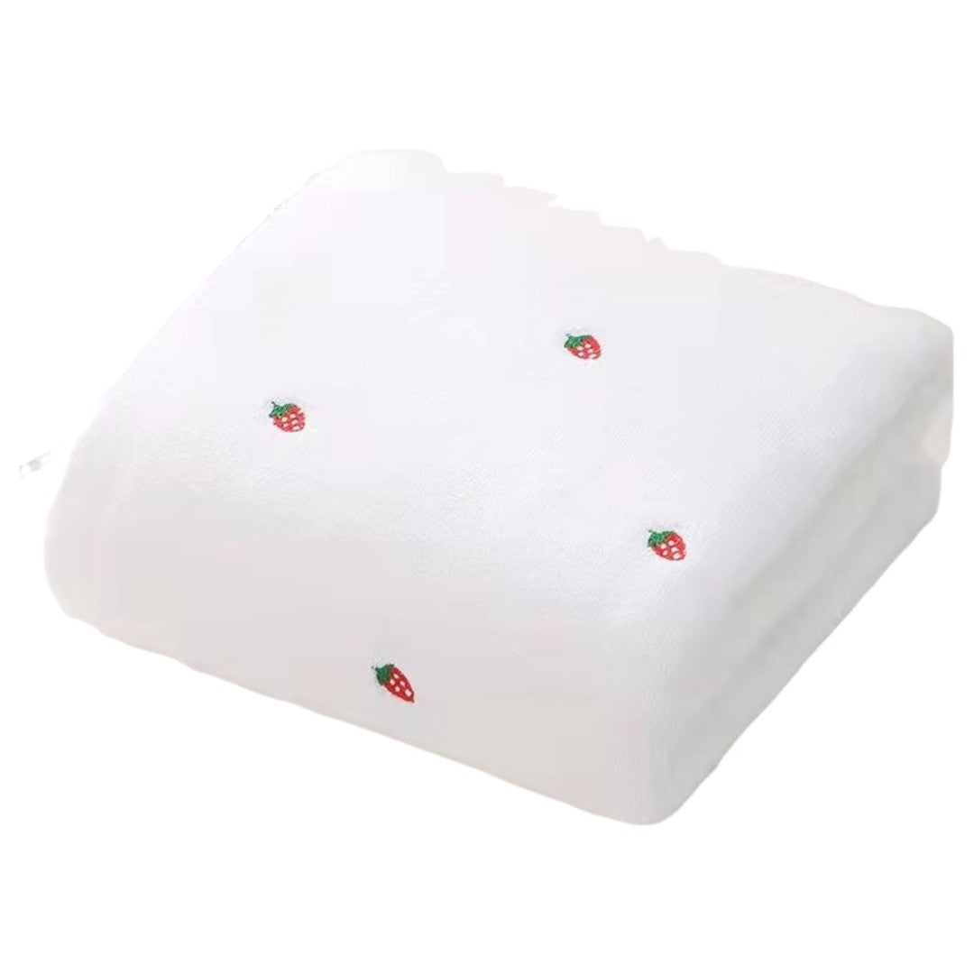 フェイスタオル 単品 1枚 75×35cm 日用品雑貨 バス用品 キッチン 洗面所 お風呂 柔らかい 洗顔 顔拭き 汗拭き 手拭き イチゴ柄 かわいい キュート 入浴 旅行 新生活 贈り物 ギフト