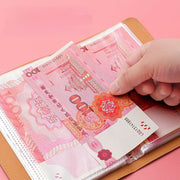 貯金ファイル お札入れ 手帳タイプ 50ページ 両面収納 クリアポケット スナップボタン 小物入れ 無地 シンプル 大容量 持ち運び 家計簿 お金 貯金箱 ギフト コレクション