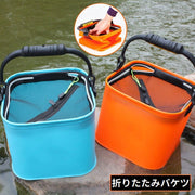 折りたたみバケツ ビク スカリ 布バケツ 洗面器 持ち手 ロープ付 大容量 軽量 携帯 釣り キャンプ アウトドア 洗濯 水汲み