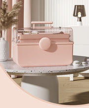 メイクボックス コスメボックス ネイル用品収納 マニュキュア収納 化粧品収納ケース 救急箱 薬箱 多機能 3層折り畳み式 大容量 携帯 ロック機能 取っ手付 透明