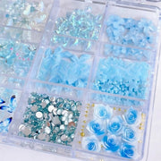 ネイルパーツ 3Dアート ミックス クリア ケース入り フラワー バタフライ 五弁花 バラ ストーン 立体 クリア ケース入り セルフネイル デコレーション