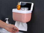 トイレットペーパーホルダー ペーパータオルホルダー 引き出し式 上部トレイ 小物置き スマホ置き トイレ用品 収納 ケース 洗面所 キッチン 日用品雑貨 簡単 便利