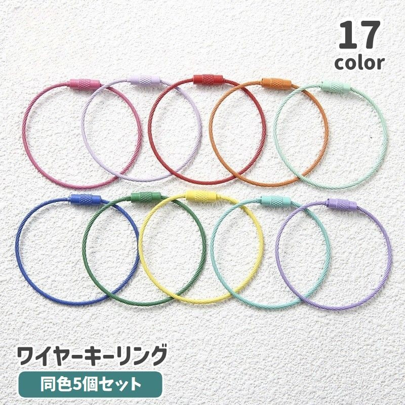 ワイヤーキーリング 5個セット キーホルダー ワイヤーリング キーチェーン 紛失防止 落下防止 荷物タグ 吊り下げ パーツ DIY ハンドメイド 手芸用品
