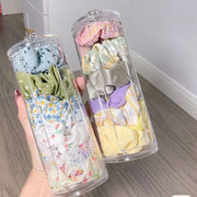 シュシュ収納ケース 単品 1個 ヘアアクセサリー収納 ヘアアクセサリーケース シュシュホルダー 筒 円筒形 取り出し口付き 卓上 クリア 透明 蓋付き 陳列ケース 髪飾り 髪留め ヘアバンド 収納ボックス 選びやすい 便利